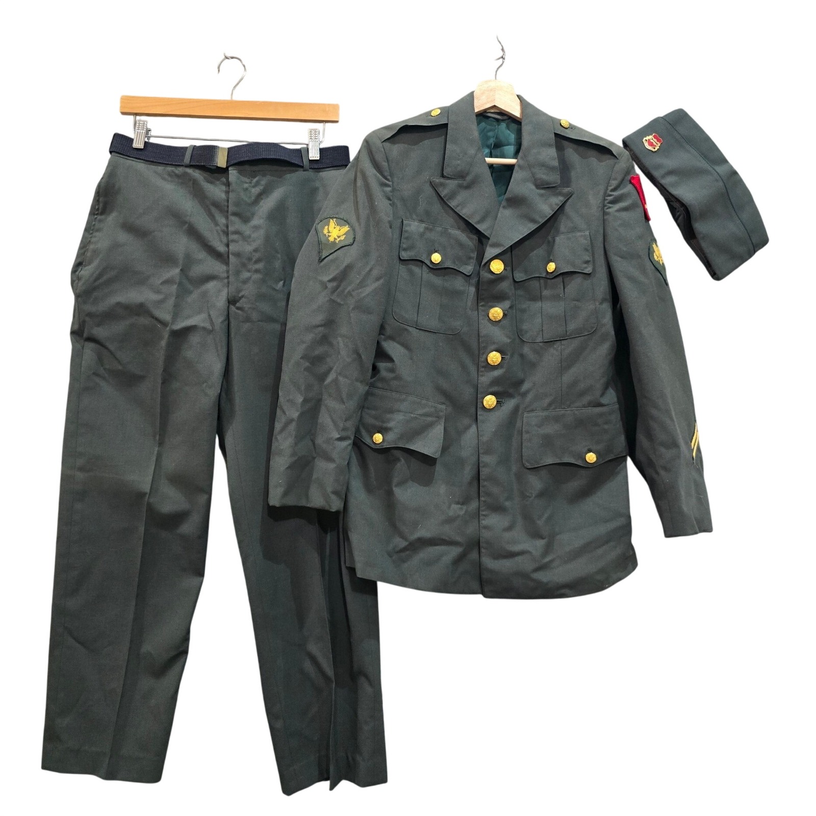 Vintage Us Army Class A Dress Green Uniform 36r 32r Ag-344 Garrison Cap 7¼ 1980s